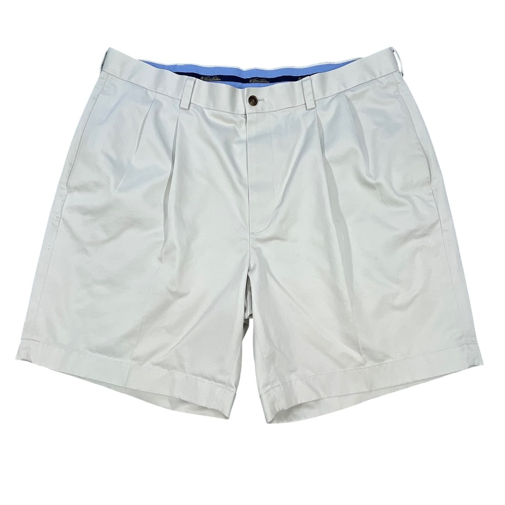 Brooks Brothers Tan Beige Pleated Cotton Chino Shorts Mens Size 38